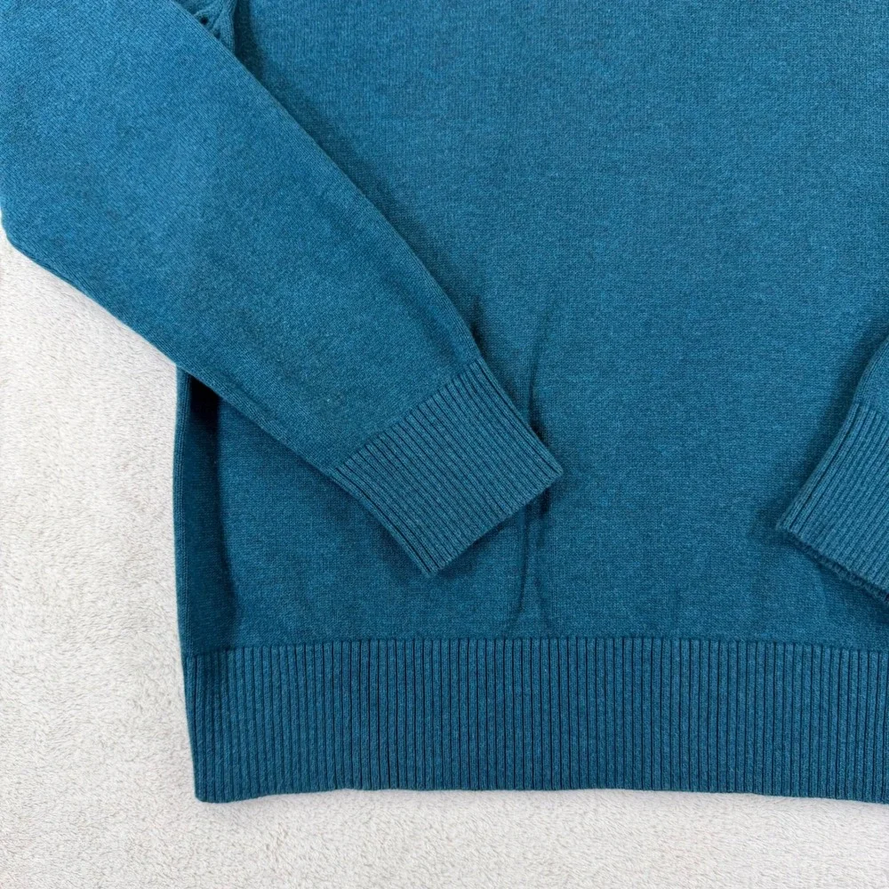 Tommy Hilfiger Mens Teal Blue Heather 1/4 Zip Cotton Pullover Sweater L